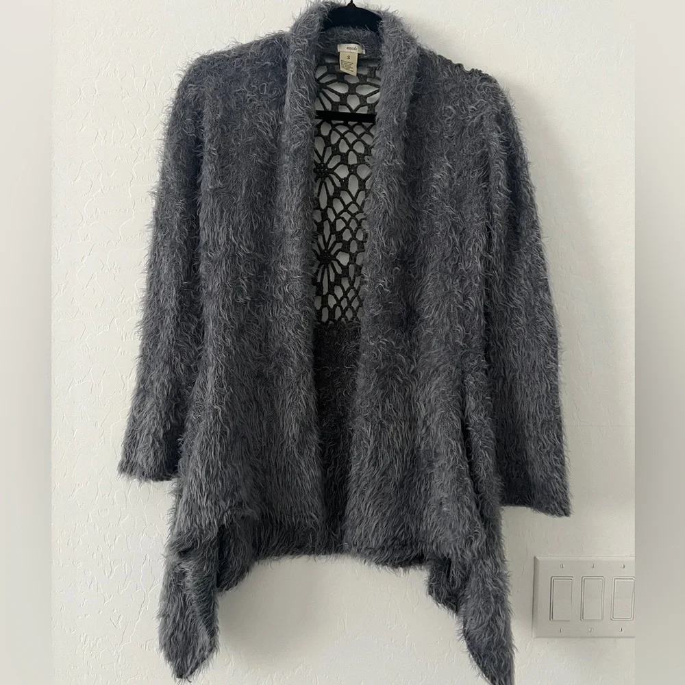 Anthropologie Escio Gray Waterfall Fuzzy Cardigan Women - Small - Picture 1 of 4